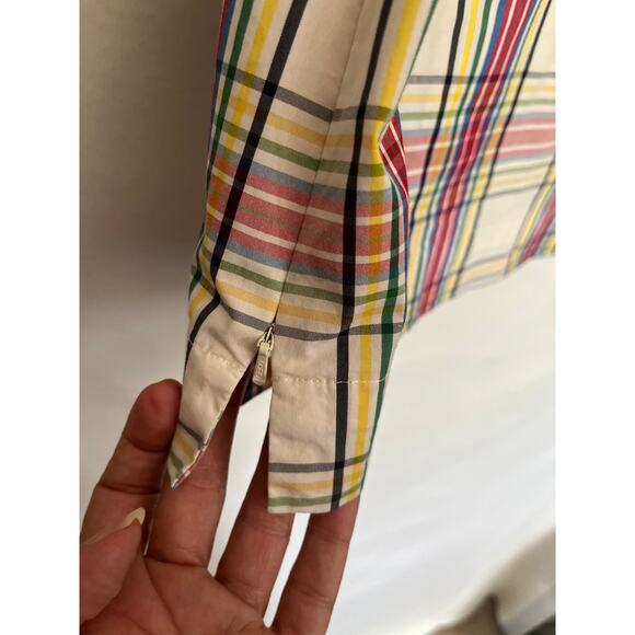 Talbots Plaid Bell Sleeve Womens Top Small Petite White Ruffles Academia Preppy - Picture 14 of 16